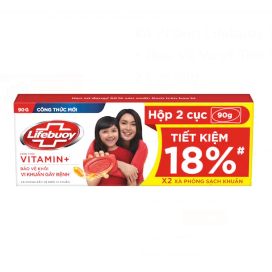 Hộp 2 cục xà bông cục Lifebuoy bảo vệ vượt trội 90g